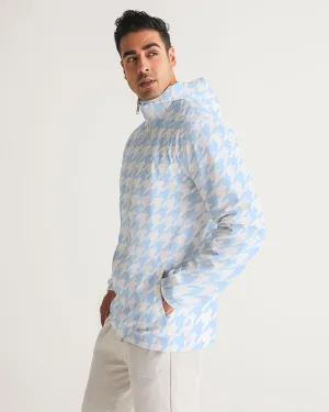 Baby Blue Large Houndstooth Men's Hooded Windbreaker Jacket
