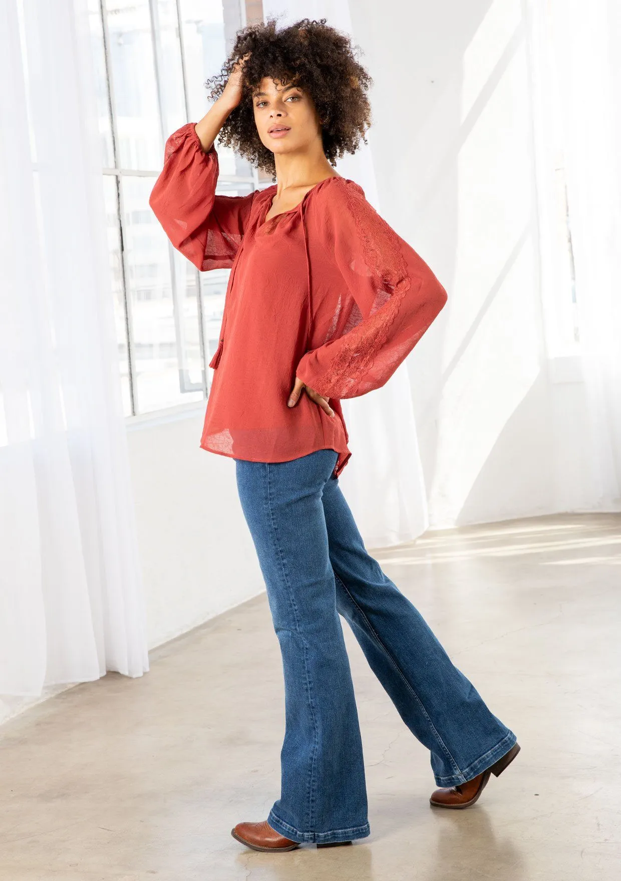 Barcelona Sheer Peasant Top