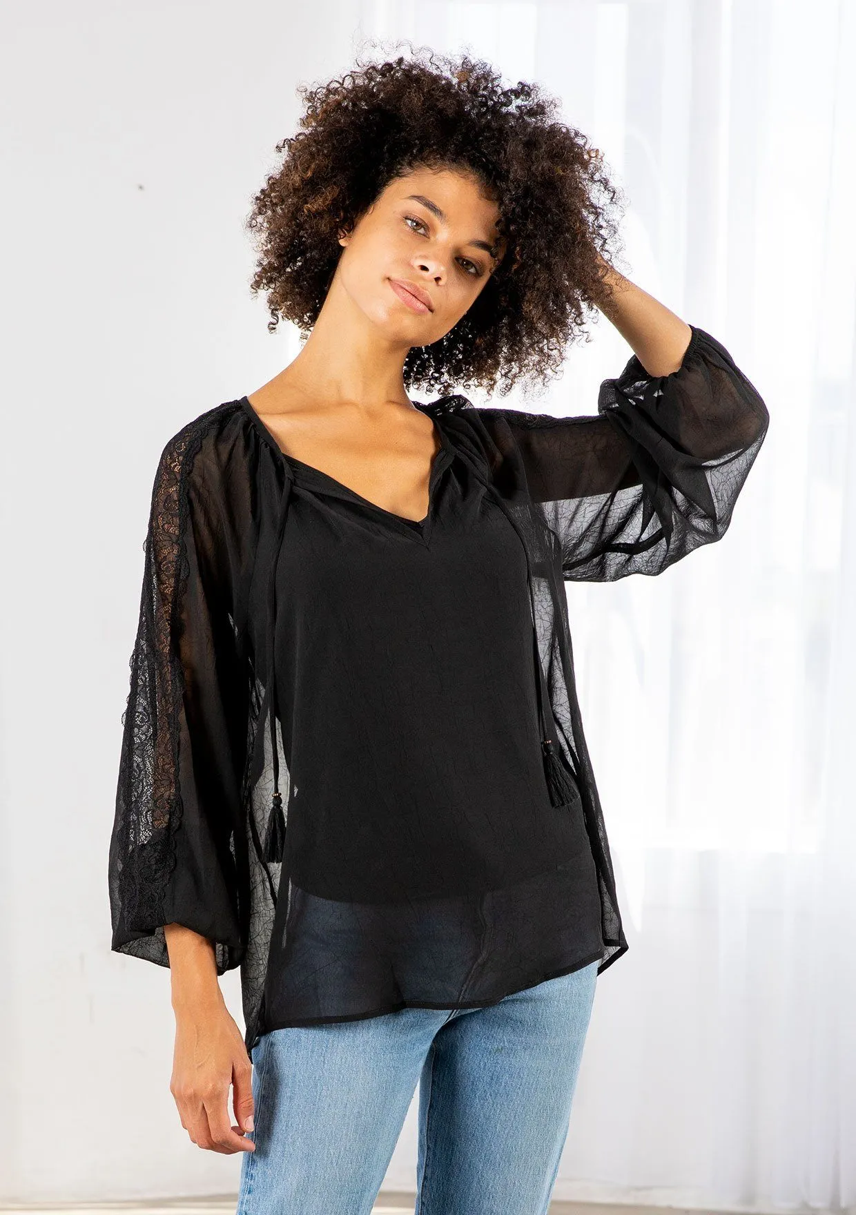 Barcelona Sheer Peasant Top