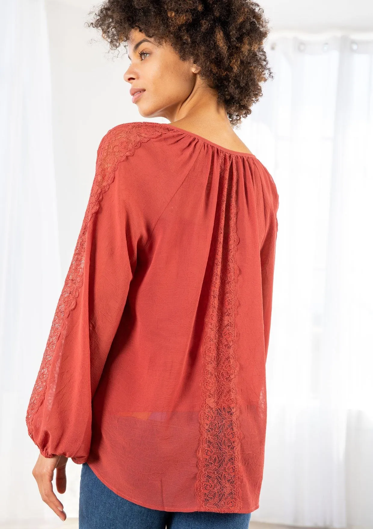 Barcelona Sheer Peasant Top