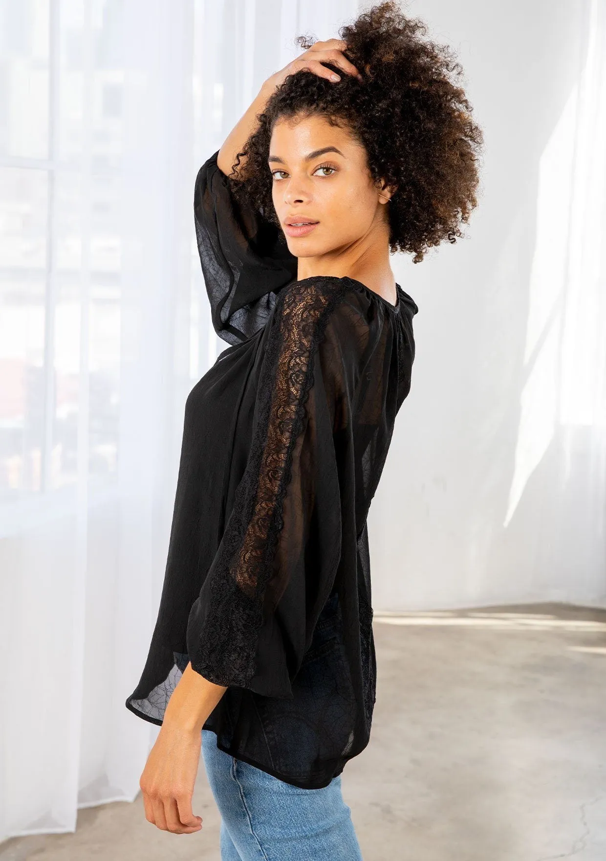 Barcelona Sheer Peasant Top