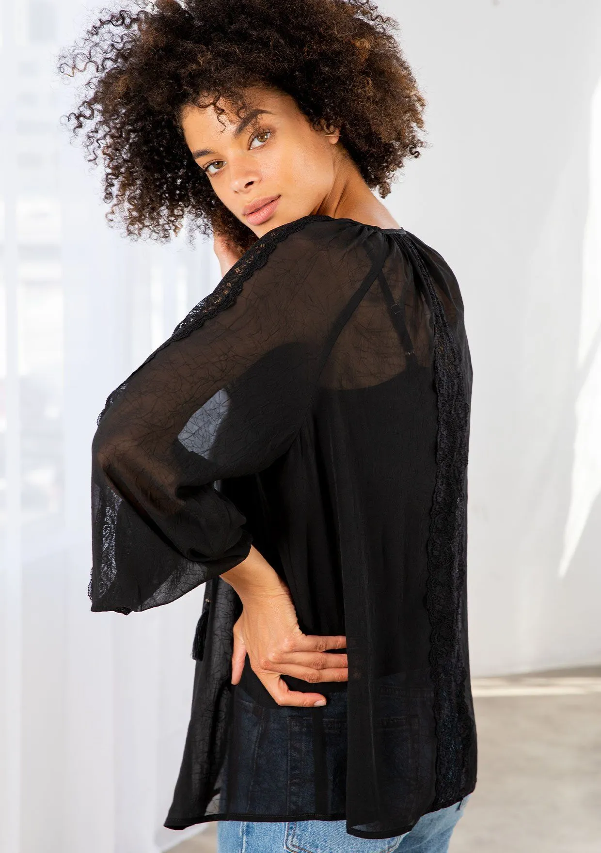 Barcelona Sheer Peasant Top