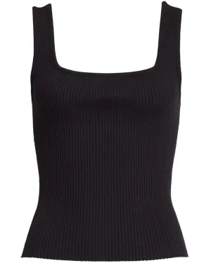 Black Ribbed Square Neck Tank