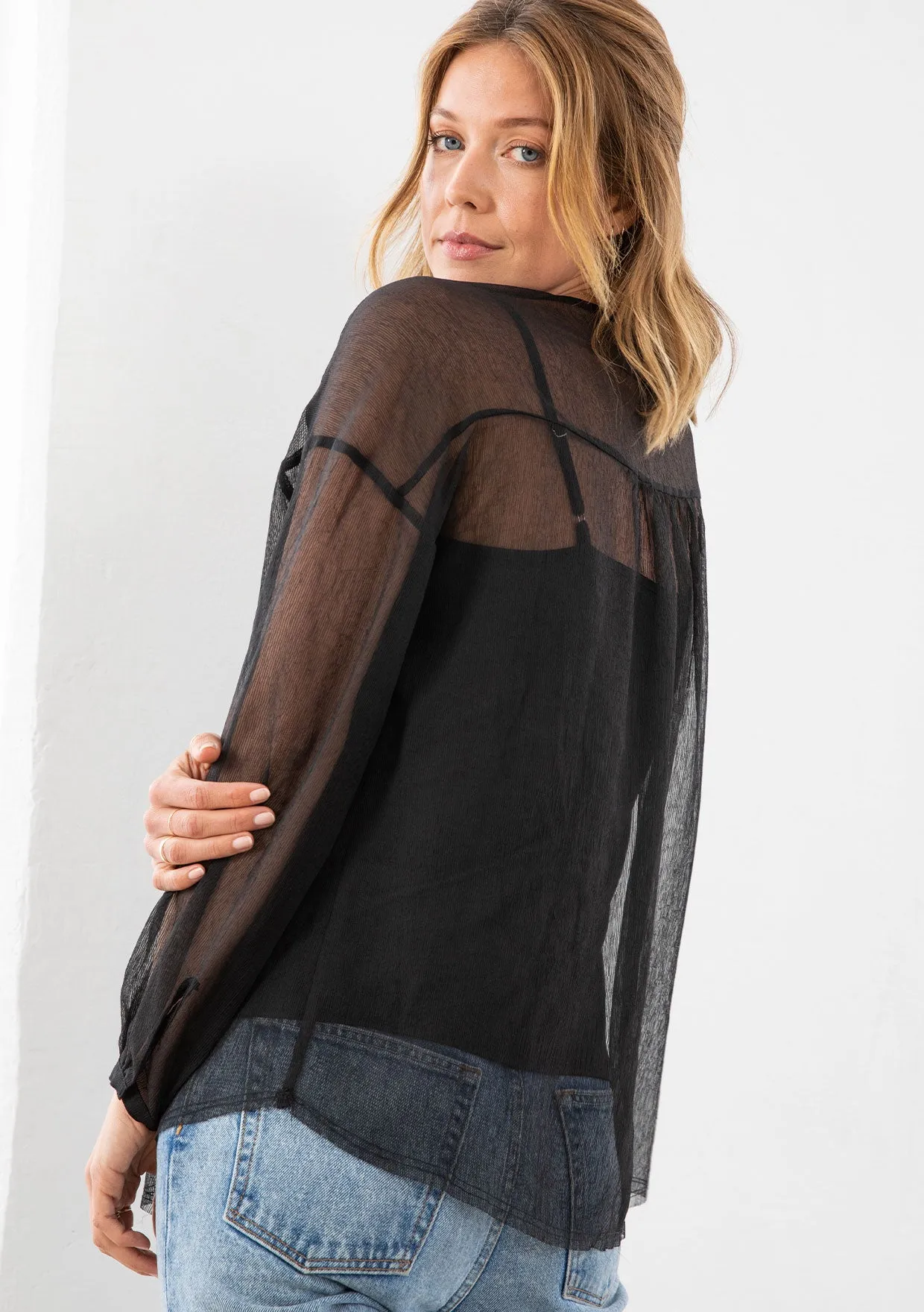 Black Sheer Bohemian Long Sleeve Blouse
