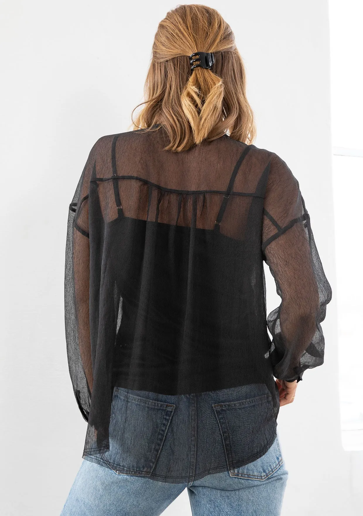 Black Sheer Bohemian Long Sleeve Blouse