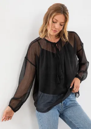 Black Sheer Bohemian Long Sleeve Blouse