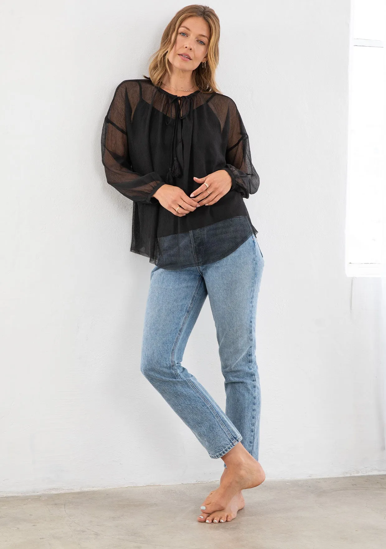 Black Sheer Bohemian Long Sleeve Blouse