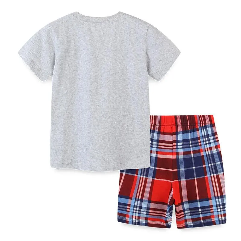 Boy's Casual Gray T-shirt with Plaid Shorts Set