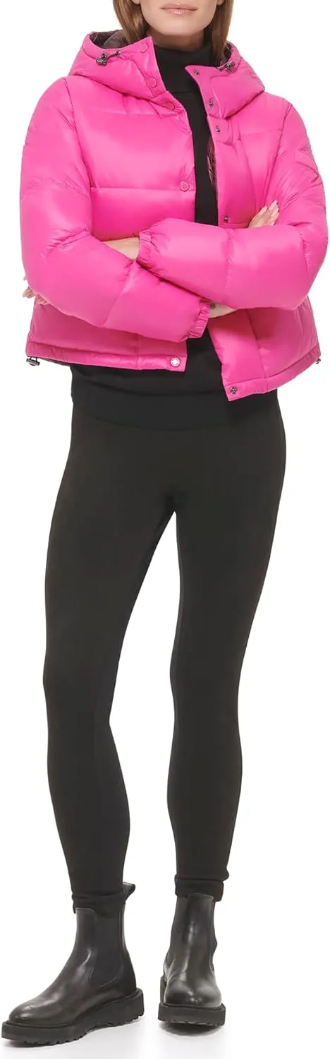 Calvin Klein Women's Lightweight Cropped Hooded Snap Pockets Puffer