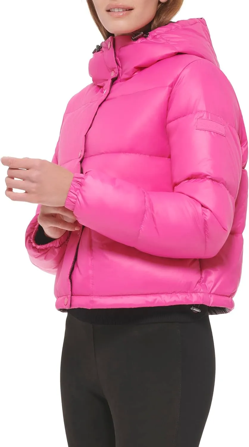 Calvin Klein Women's Lightweight Cropped Hooded Snap Pockets Puffer