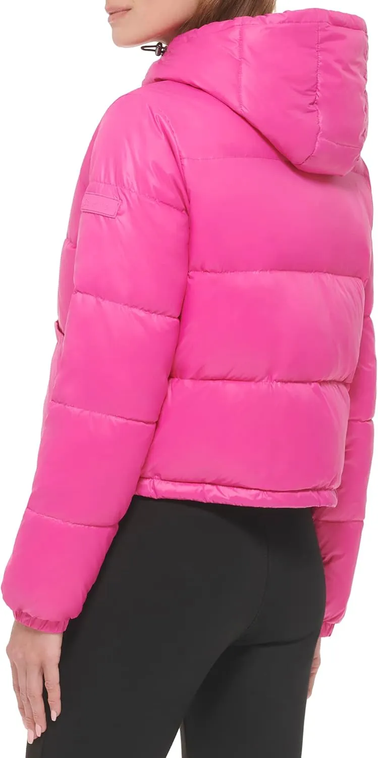 Calvin Klein Women's Lightweight Cropped Hooded Snap Pockets Puffer