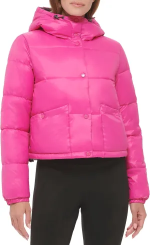 Calvin Klein Women's Lightweight Cropped Hooded Snap Pockets Puffer