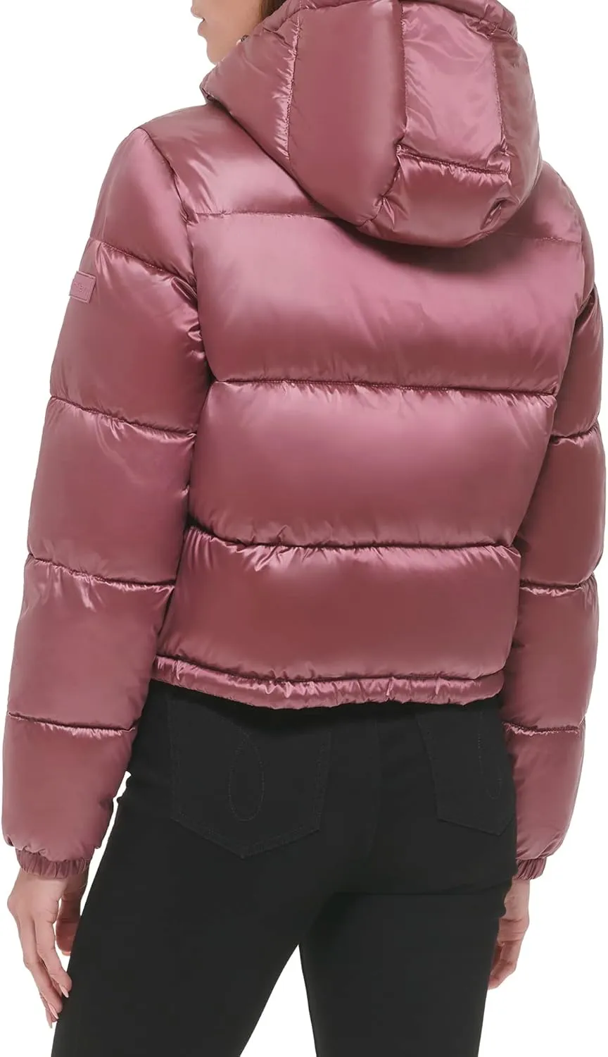 Calvin Klein Women's Lightweight Cropped Hooded Snap Pockets Puffer