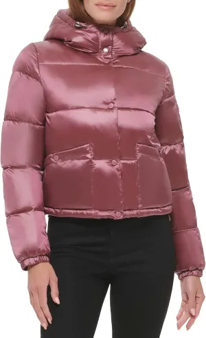 Calvin Klein Women's Lightweight Cropped Hooded Snap Pockets Puffer