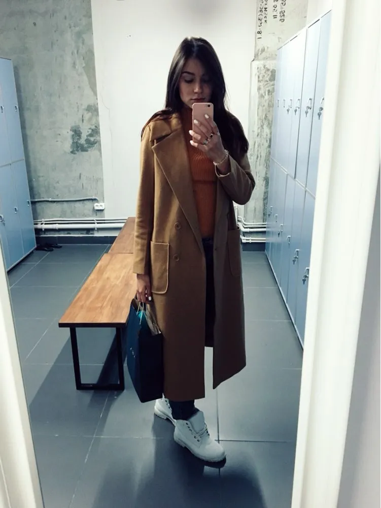 casaco feminino 2018 UK Women Plus size Autumn Winter Cassic Simple Wool Maxi Long Coat Female Robe Outerwear manteau femme