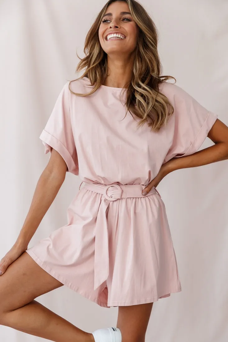 Chelsea Belted T-Shirt Romper Blush