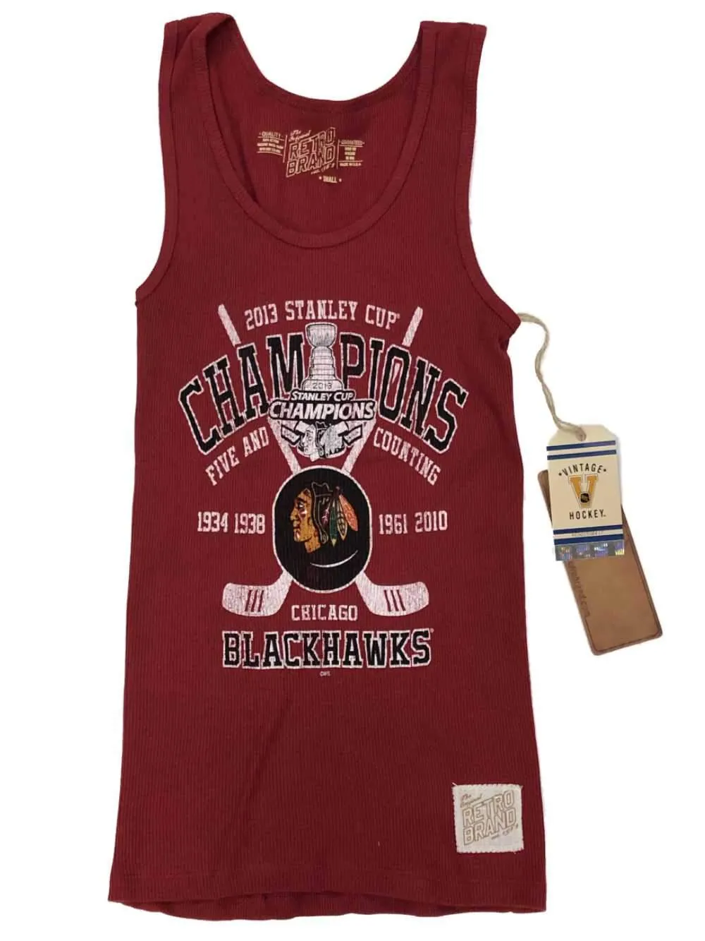 Chicago Blackhawks Retro Brand WOMEN Red 2013 Stanley Cup Champs Ribbed Tank