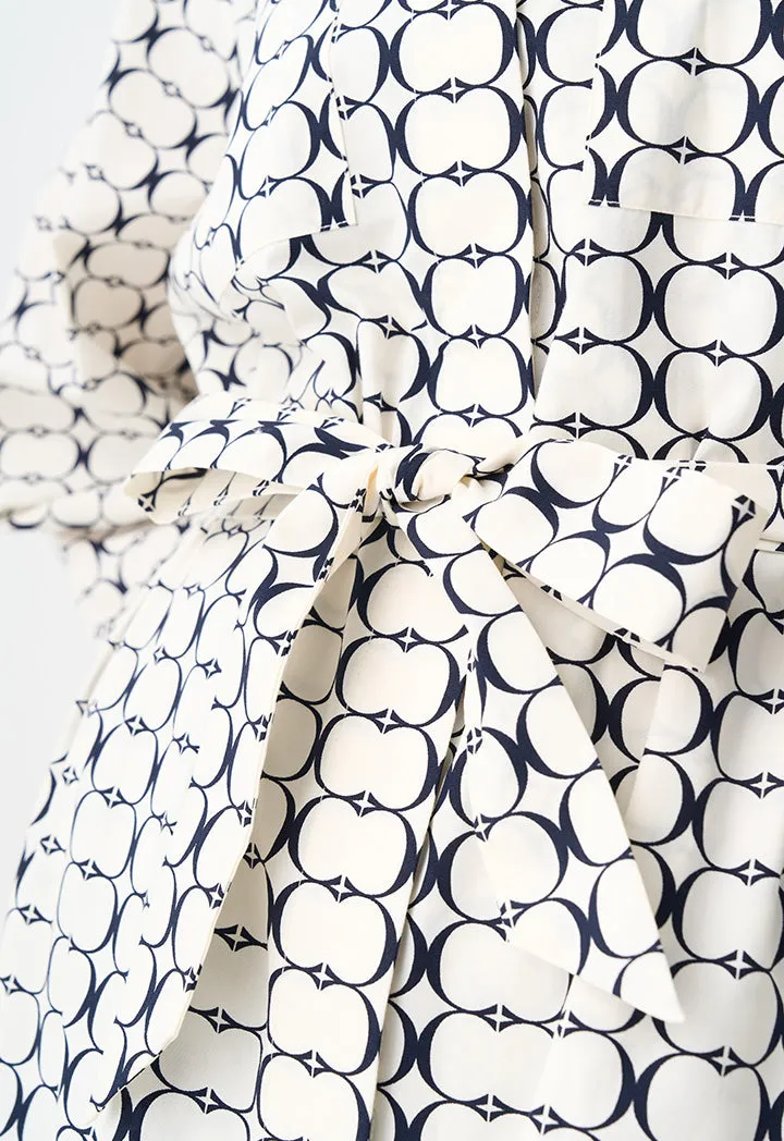 Choice Patterned Belted Shirt Dress Offwhite