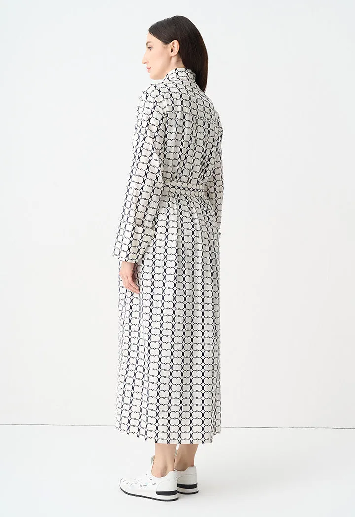 Choice Patterned Belted Shirt Dress Offwhite