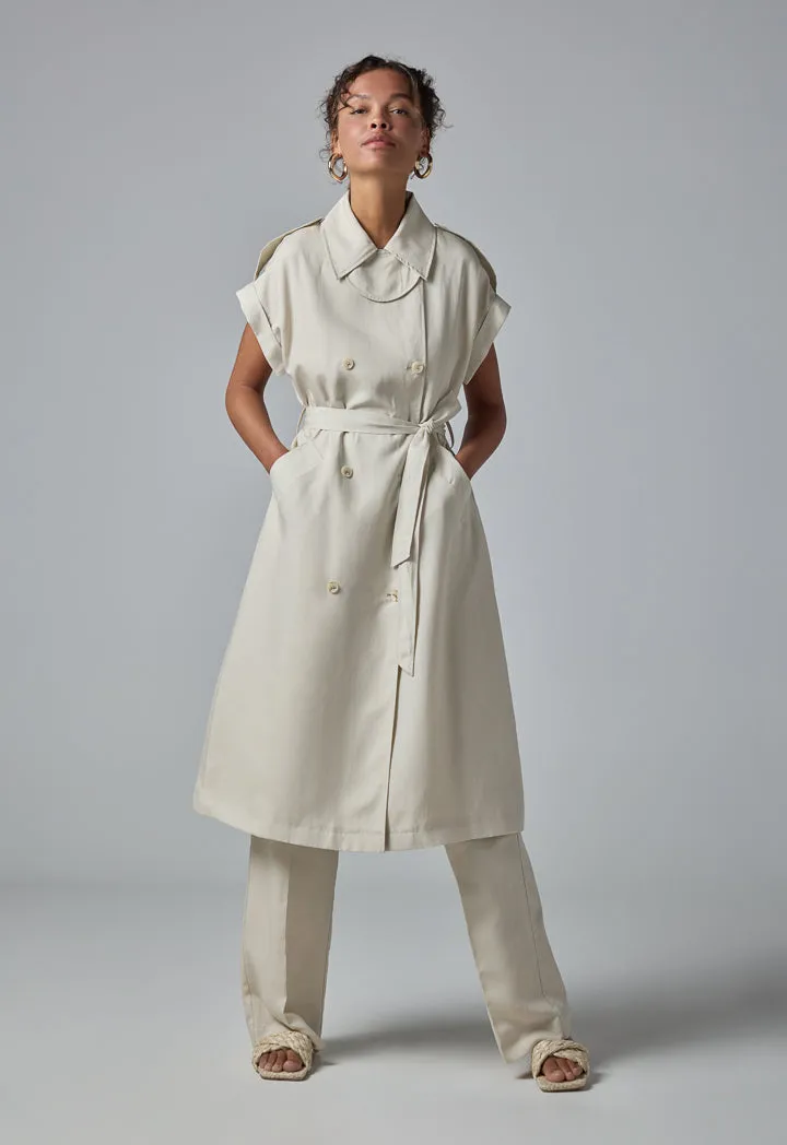 Choice Short Sleeve Belted Shirt Dress Cream