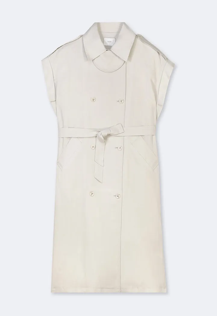 Choice Short Sleeve Belted Shirt Dress Cream