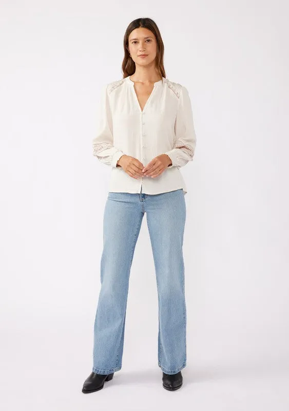 Claire Long Sleeve Embroidered Button Down Top Taupe