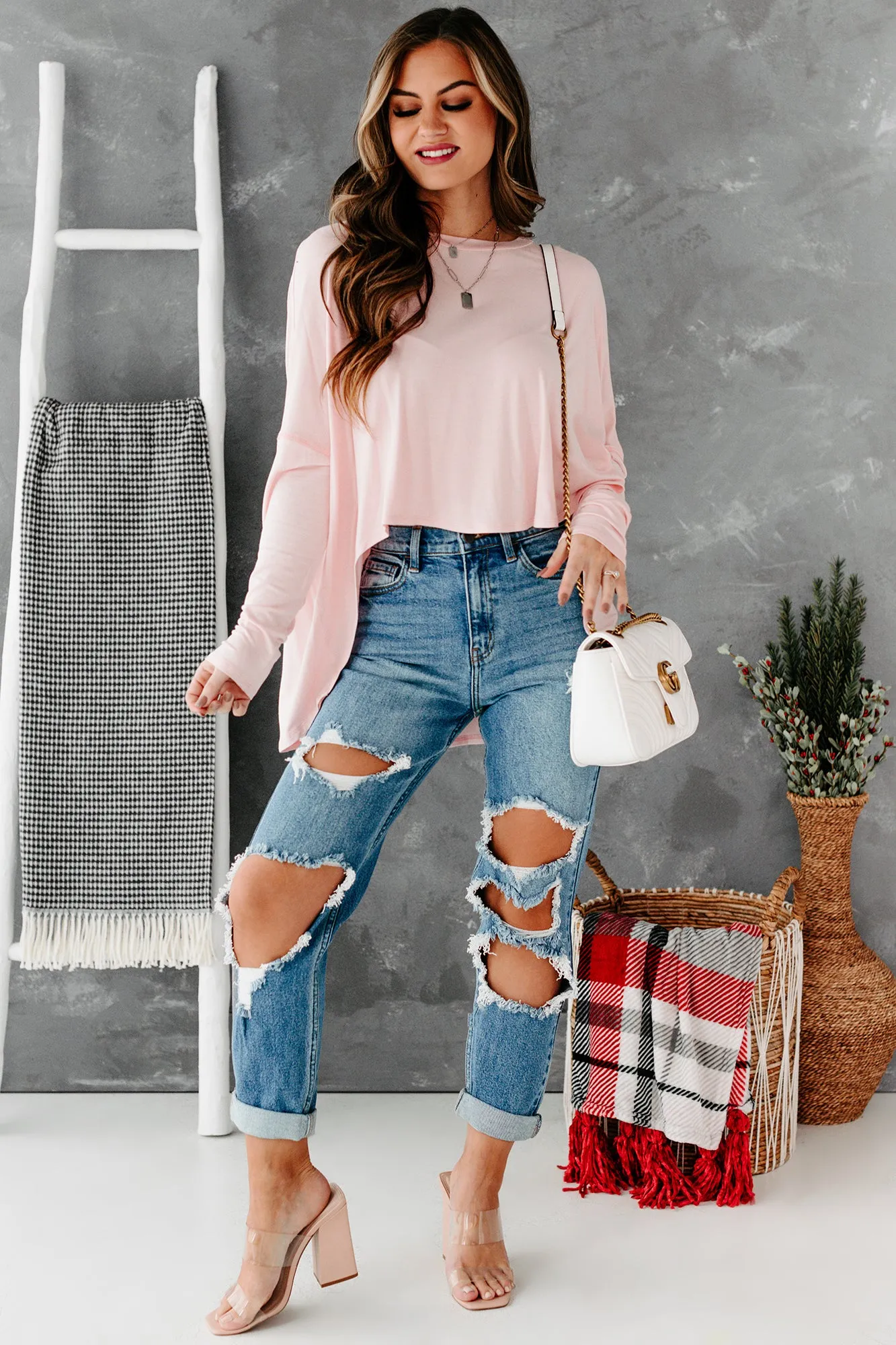 Complicated Feelings High Rise Distressed Cello Mom Jeans (Medium Denim)