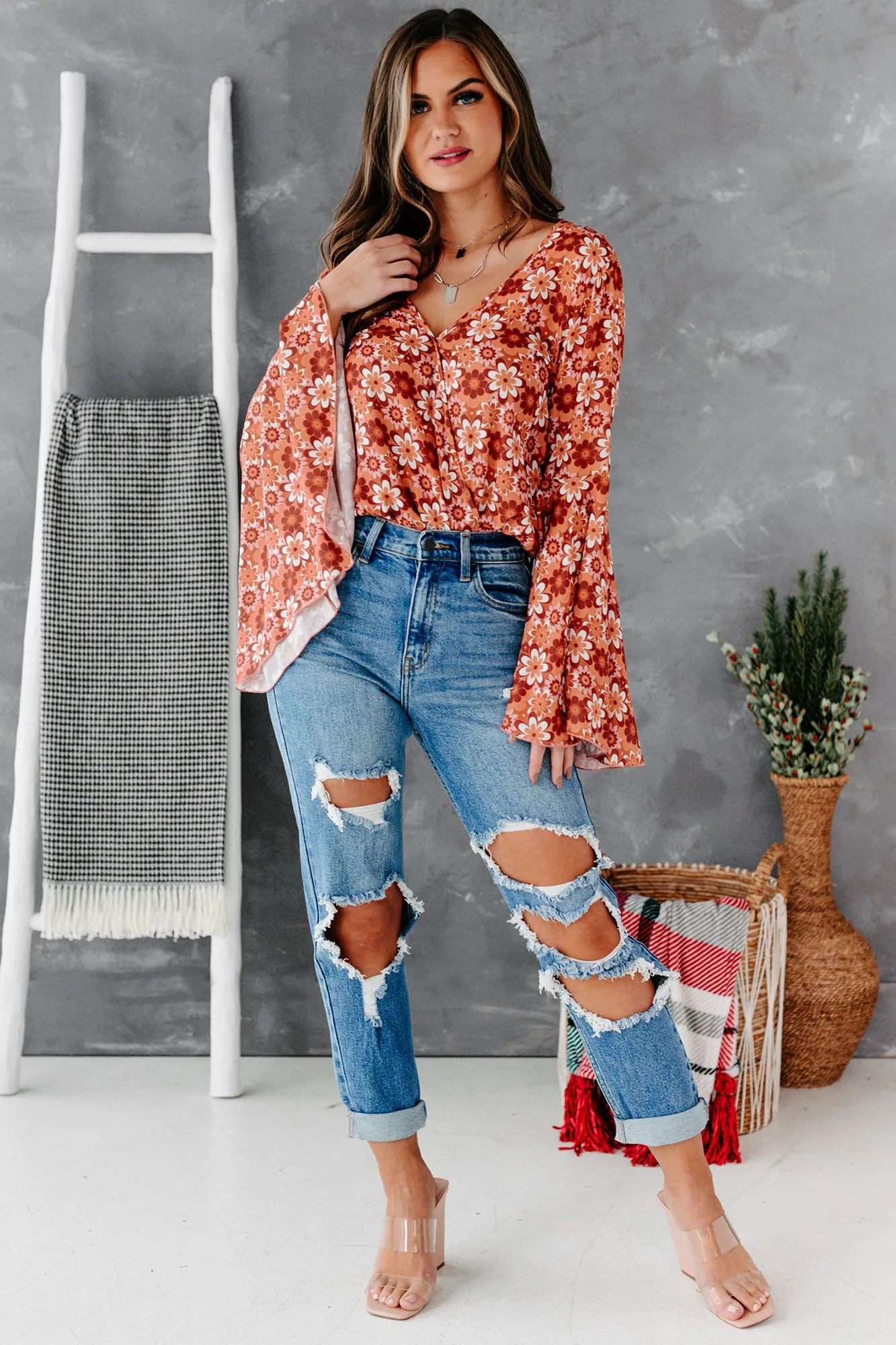 Complicated Feelings High Rise Distressed Cello Mom Jeans (Medium Denim)