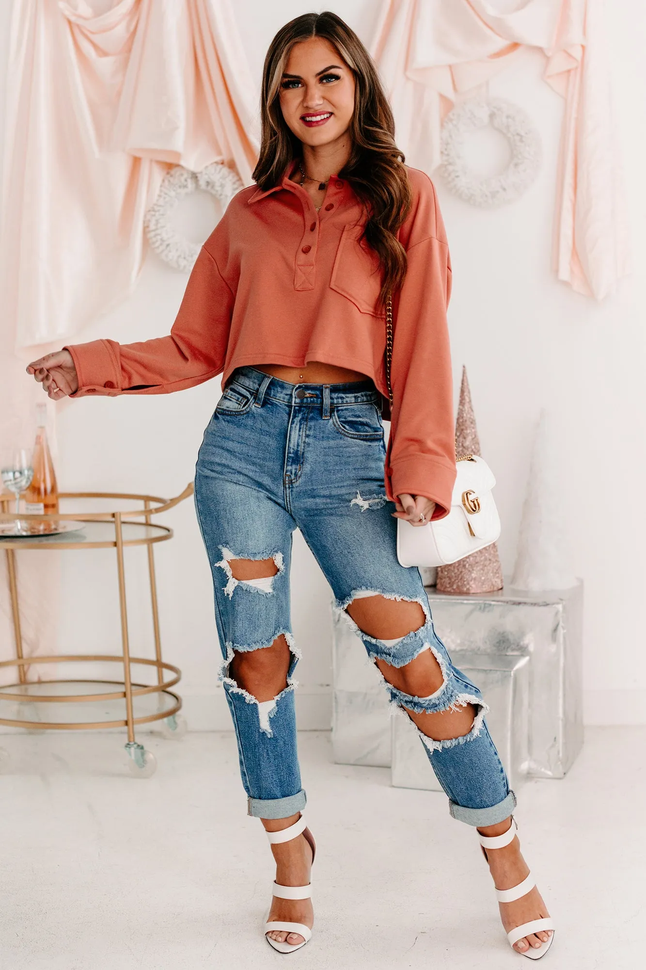 Complicated Feelings High Rise Distressed Cello Mom Jeans (Medium Denim)