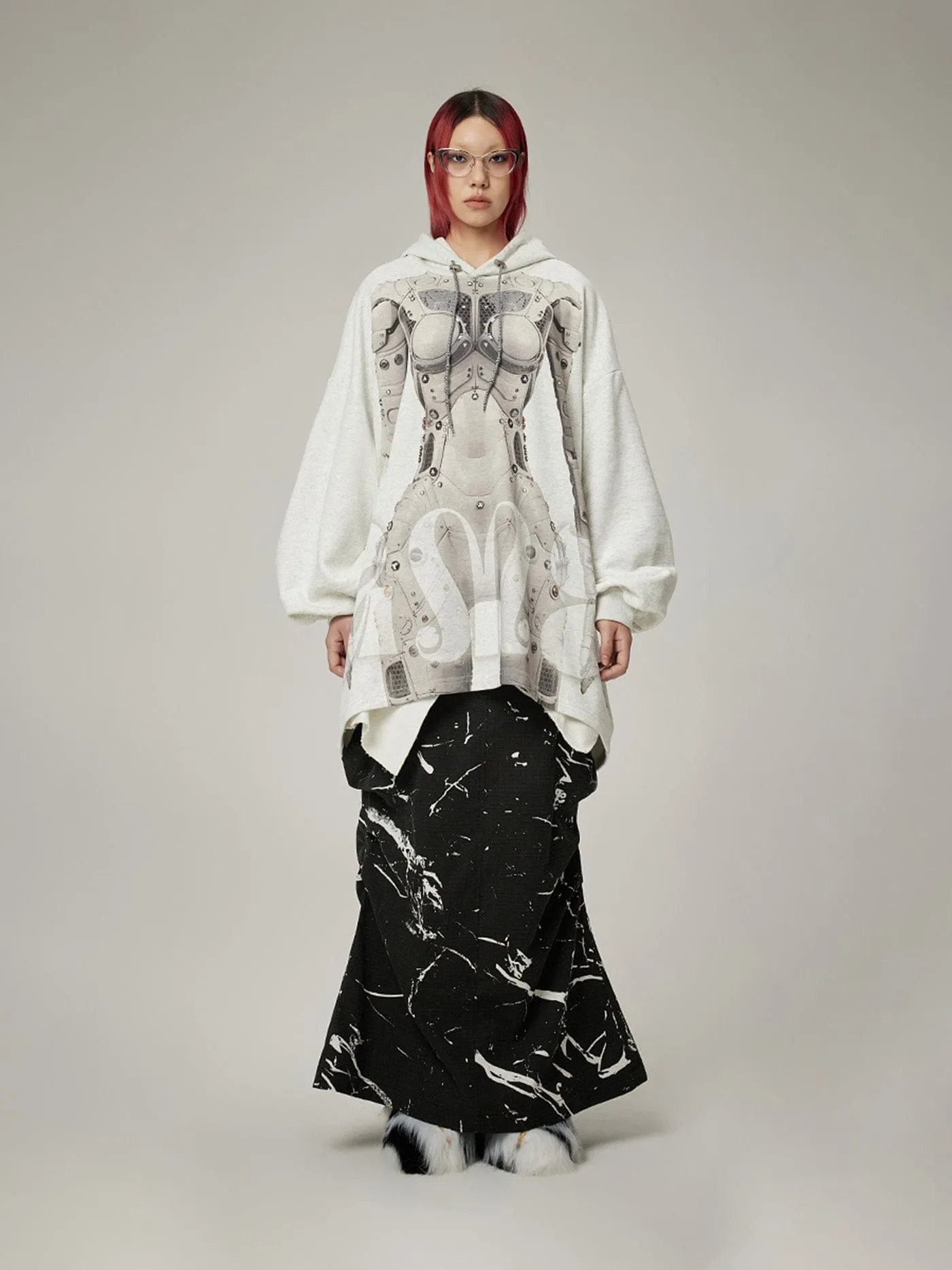 Cyborg Print Oversized Hoodie Top