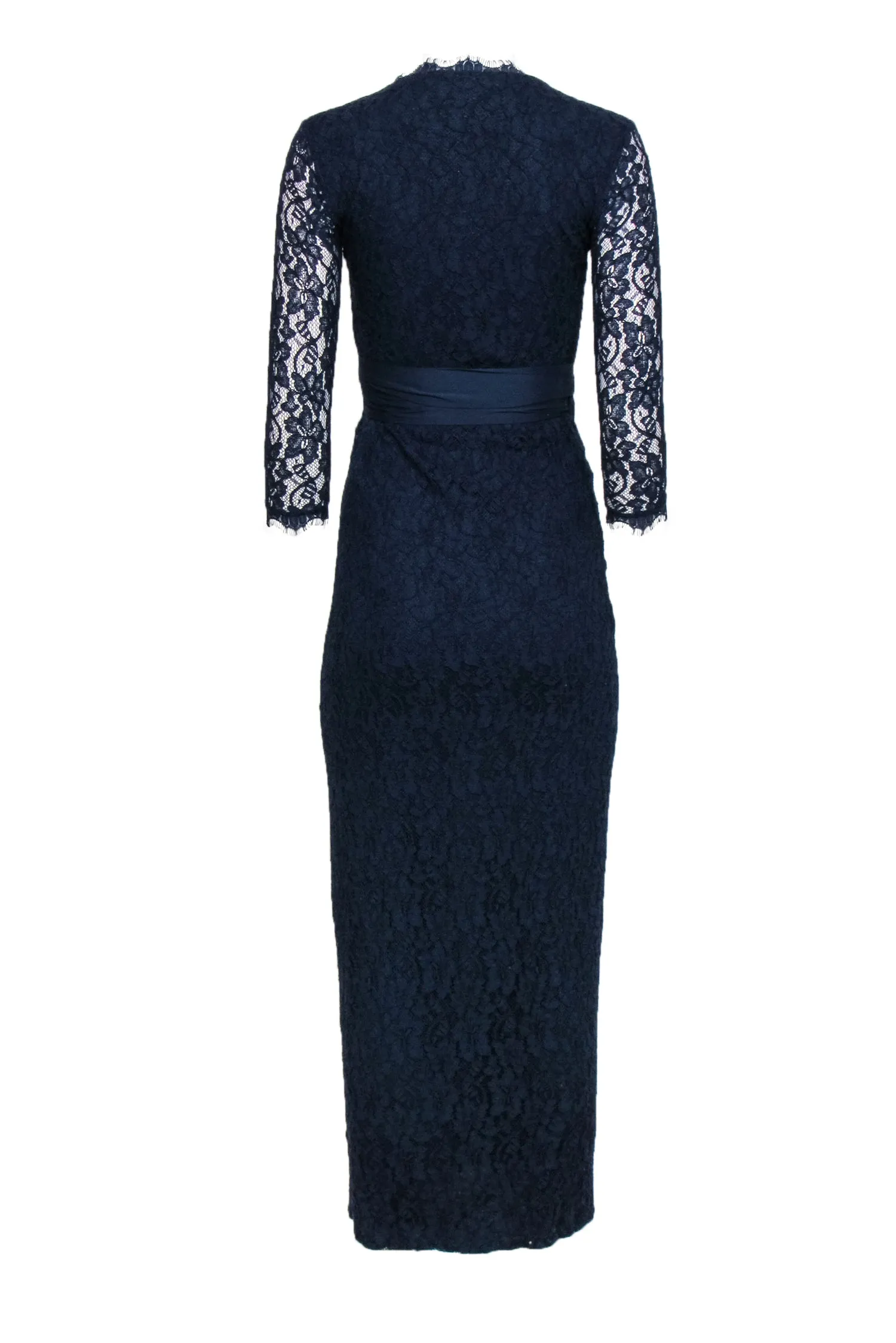 Diane von Furstenberg - Navy Floral Lace Wrap Maxi Dress Sz 0
