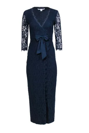 Diane von Furstenberg - Navy Floral Lace Wrap Maxi Dress Sz 0