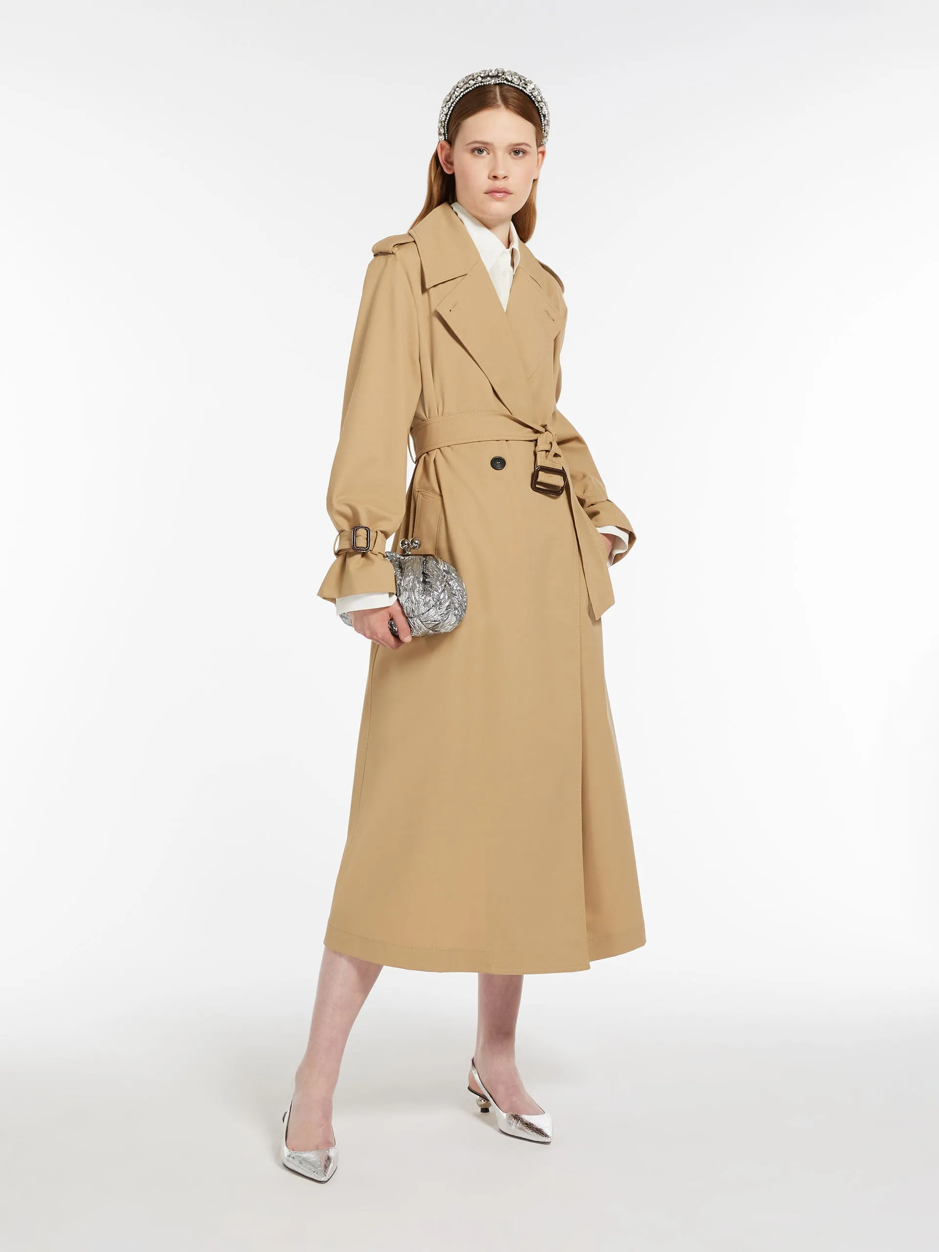 Double-breasted water-repellent gabardine trench coat