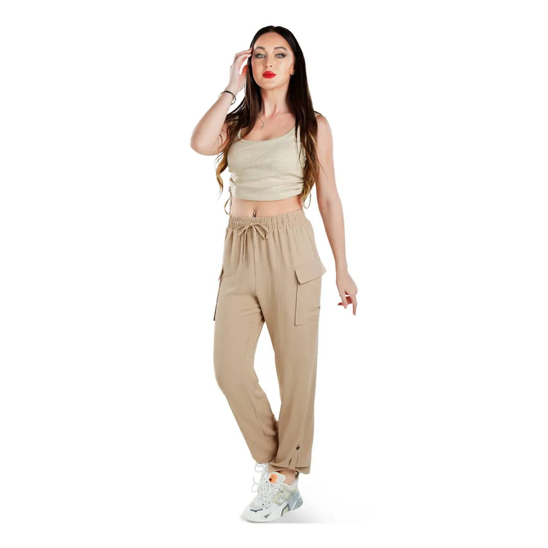 Drawstring Waistband Cargo Pants