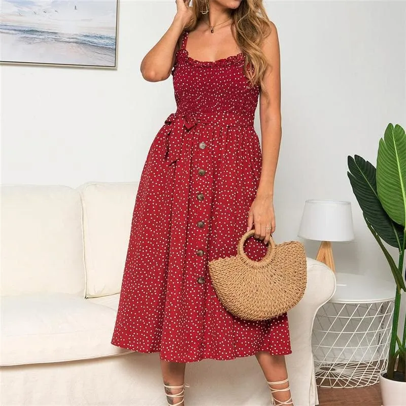 DressBetty - Sexy Sling Ruffle Dress Floral Print Button Sundress