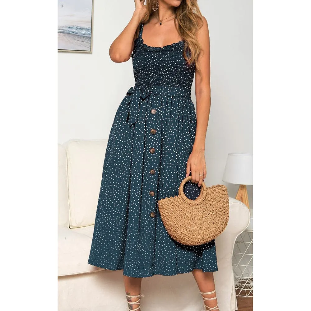 DressBetty - Sexy Sling Ruffle Dress Floral Print Button Sundress