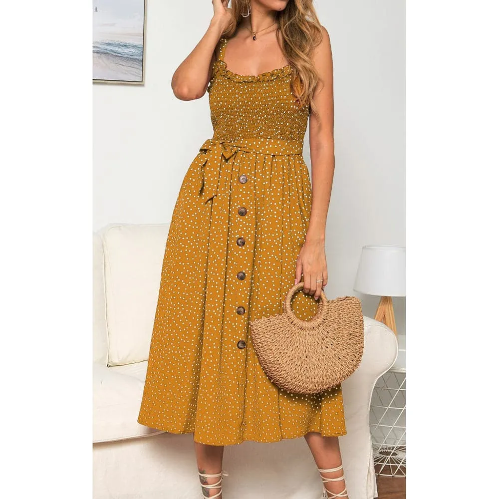 DressBetty - Sexy Sling Ruffle Dress Floral Print Button Sundress