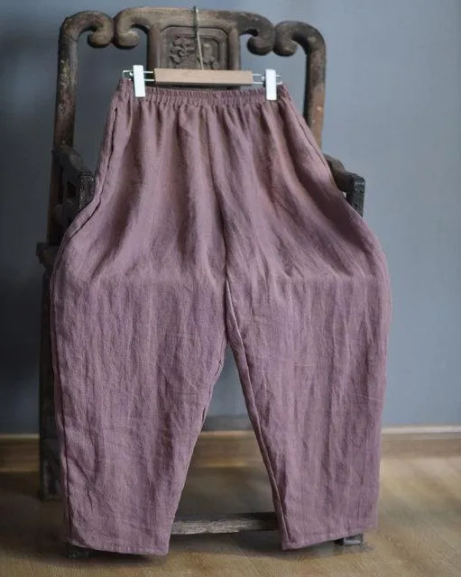Elastic Waist Linen Trousers | Hippie