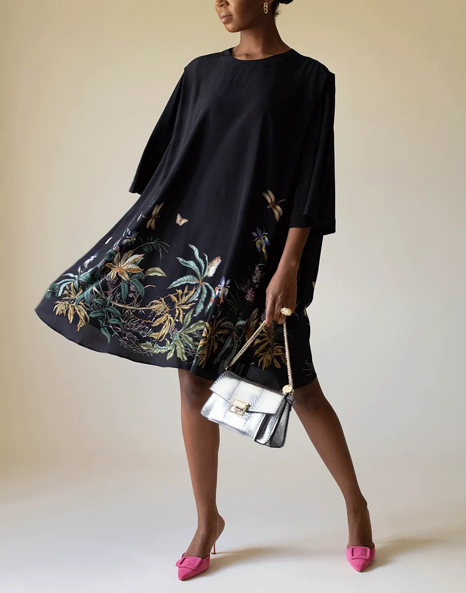 Elbow Sleeve Rainbow Print T-Shirt Dress