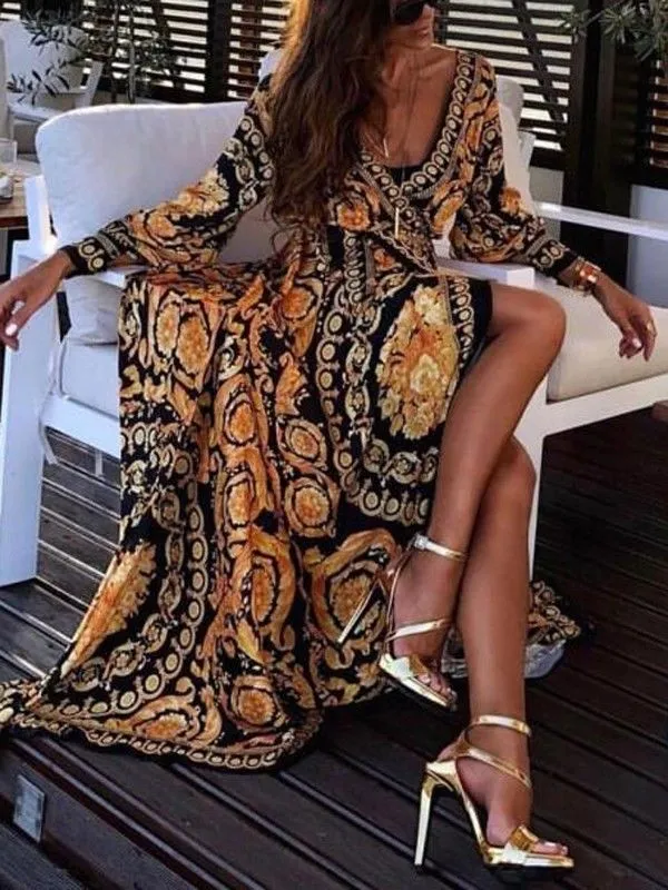 Elegant designer inspired Vintage floral wrap maxi dress