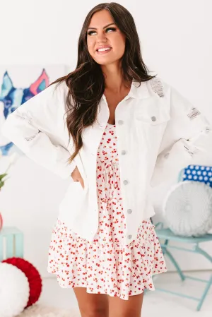 Follow You Anywhere Oversized Distressed Denim Jacket (White)