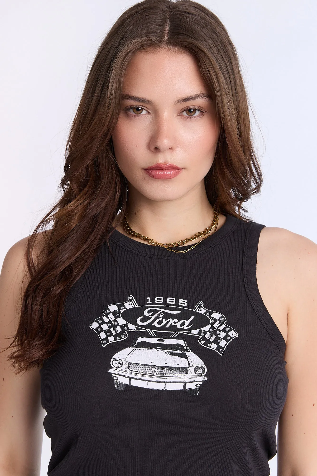 Ford Rhinestone Ribbed High Neck Tank Top