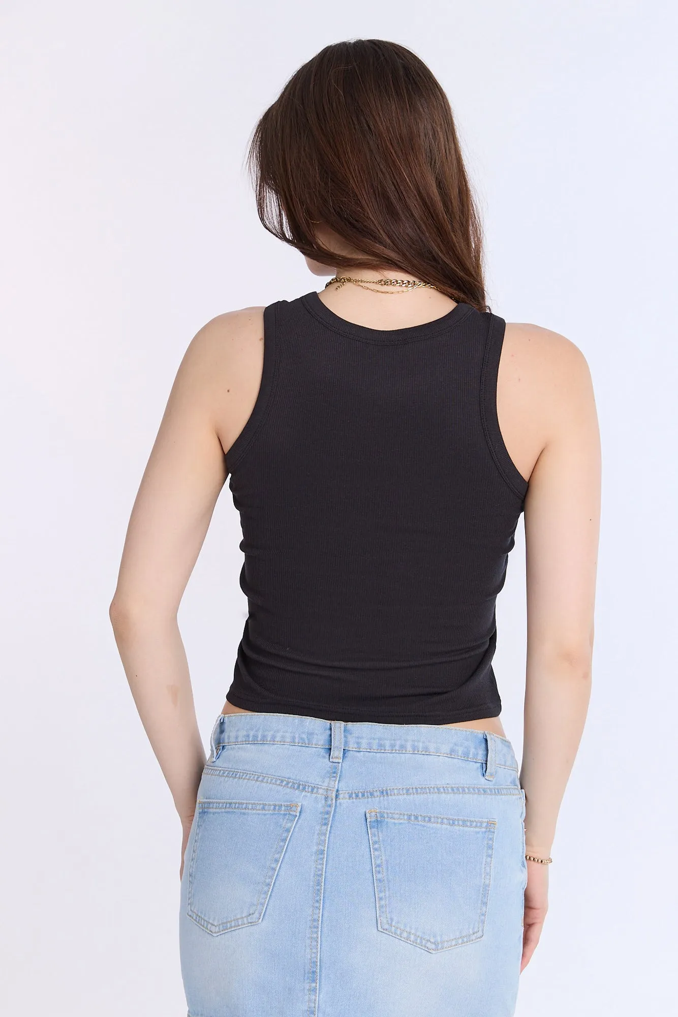 Ford Rhinestone Ribbed High Neck Tank Top