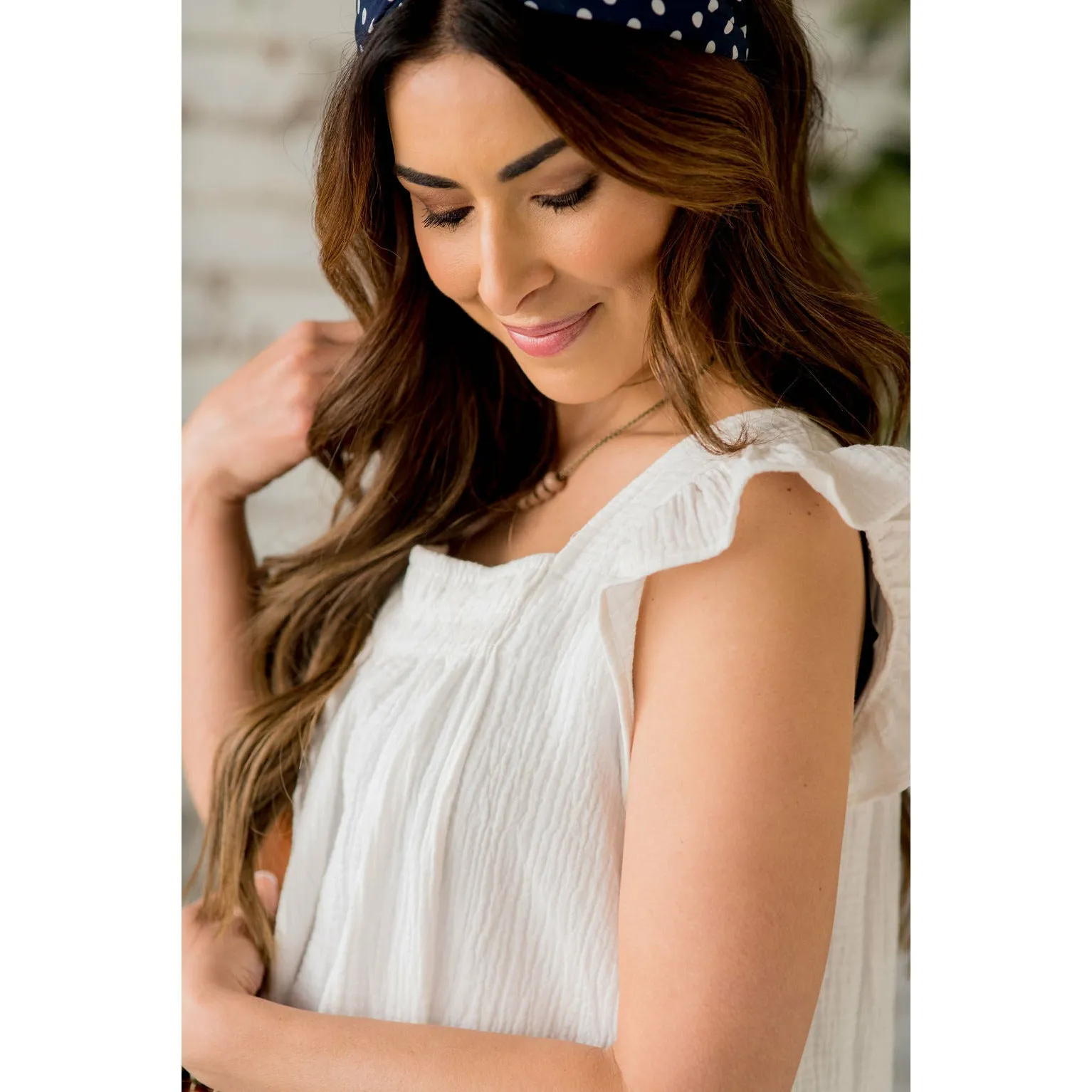 Gauze Flutter Sleeve Peasant Blouse