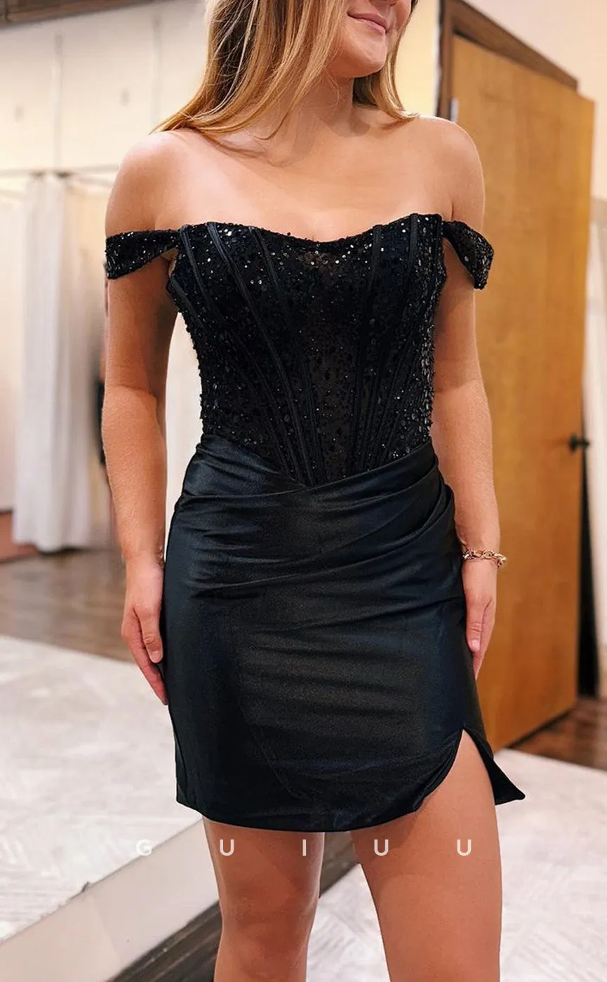 GH724 - Sexy Sheath Off-Shoulder Sequins Ruched Short Homecoming Dress