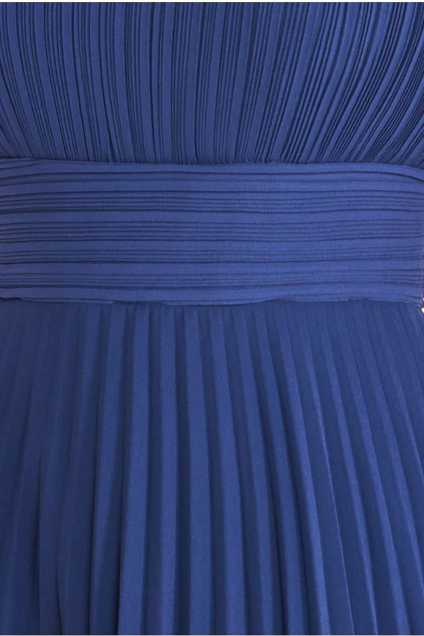 Goddiva Crochet & Pleated Top Midi - Navy