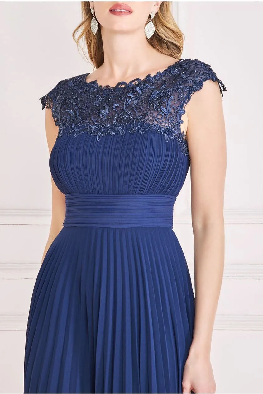 Goddiva Crochet & Pleated Top Midi - Navy