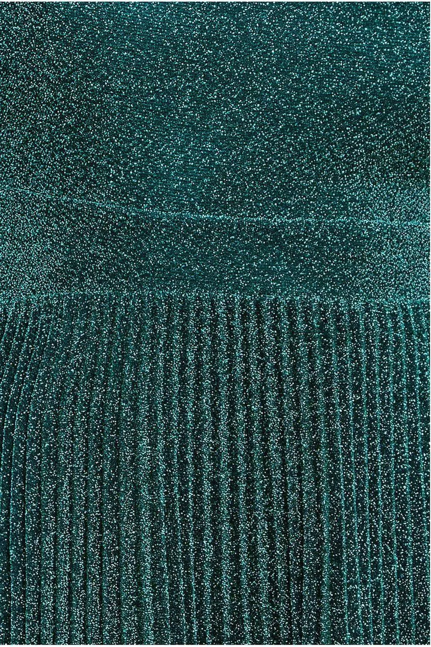 Goddiva Tie Back Pleated Lurex Skater Midi Dress - Emerald