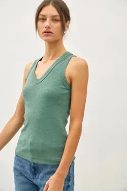 Green Ivy V-Neck Ribbed Tank Top