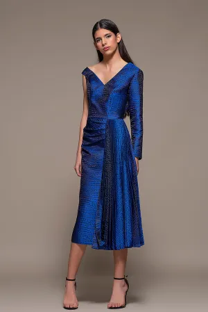 Half-Draped Half-Pleated A-line Midi Dress